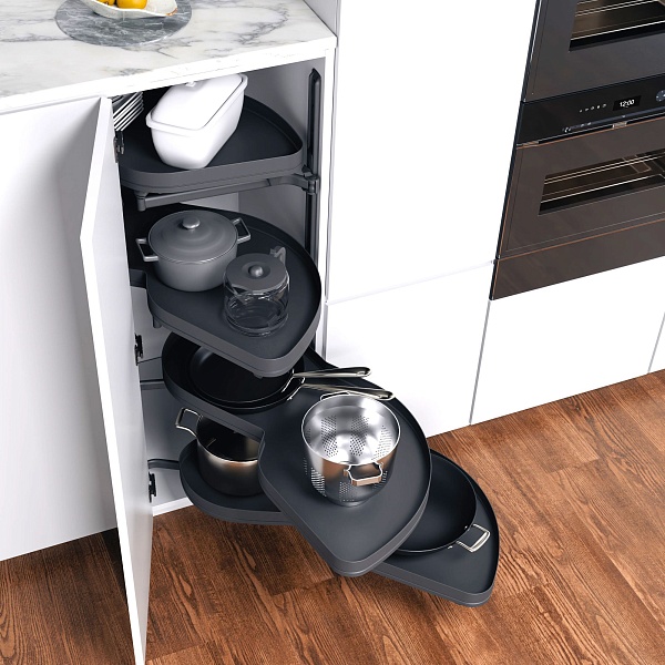 КОМПЛЕКТ правый, Леманс 500 мм, H 1265, Арена ПЬЮР, 4 полки, 4 доводчика, цвет АНТРАЦИТ Kessebohmer | официальный магазин